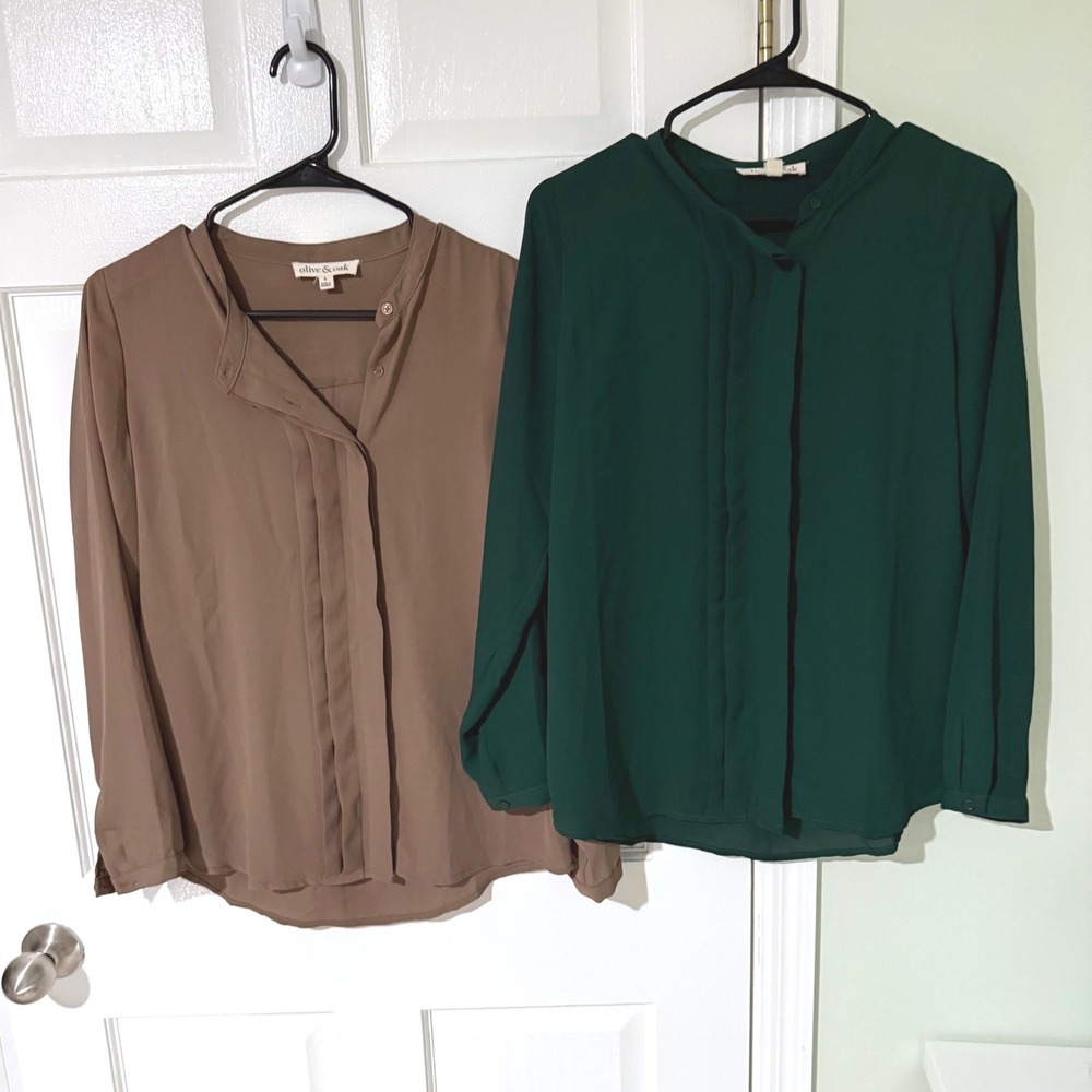 Olive & Oak Bundle 2 Long Sleeve Blouses Brown Forest Green Small LV4F8984DC